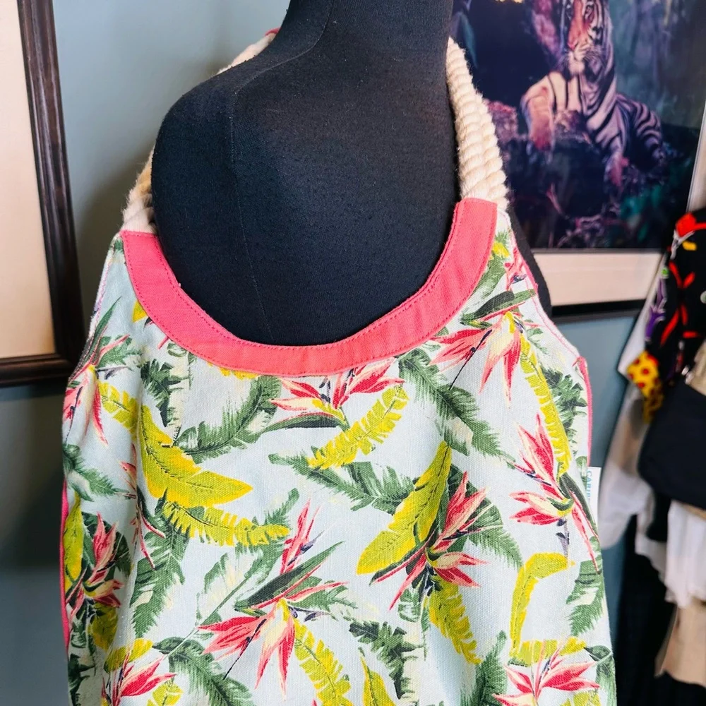 Caribbean Joe Tropical Pink Green Braided Strap One Piece Over the Shoulder Bag